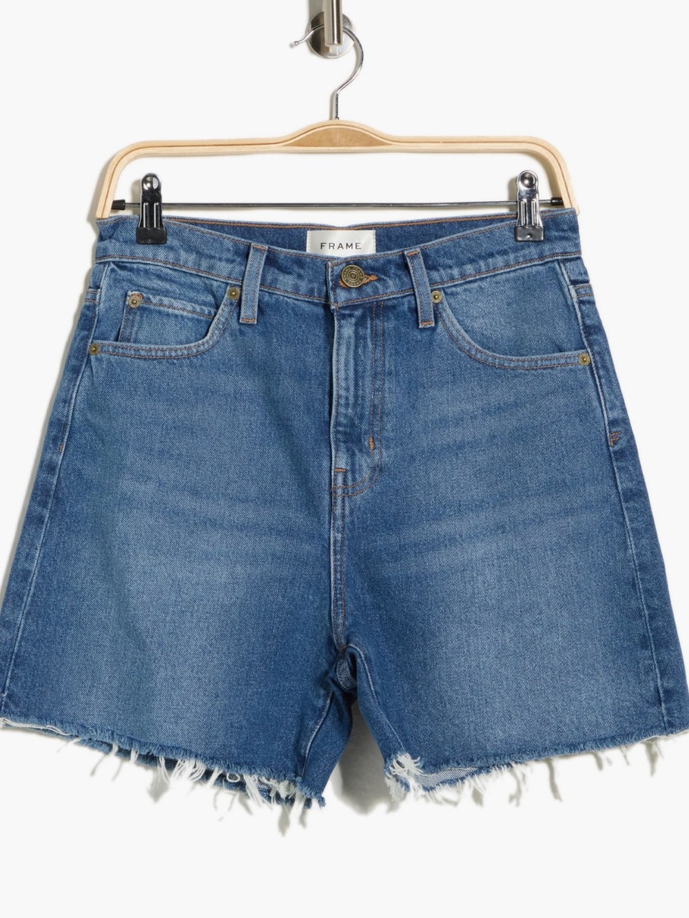 Frame Denim Blue Frayed Hem High-Rise Jean Shorts